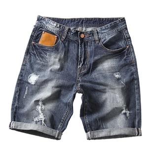 潮5分中裤 夏季 胖子大号五分马裤 男宽松加肥加大码 薄 破洞牛仔短裤