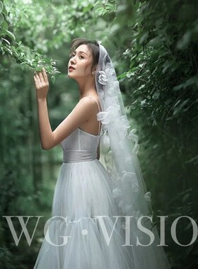 新娘立体花瓣头纱旅拍清新素纱婚礼配饰影楼拍摄道具白色花朵头纱