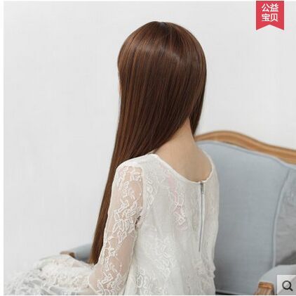 现货黑色女长直发齐刘海蓬松w中长修脸自然逼真韩版全头套整顶假