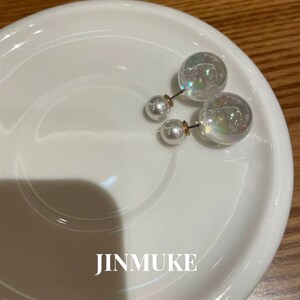工厂销JINMUKE饰品韩国B进口耳饰小众圆球气质透明耳钉