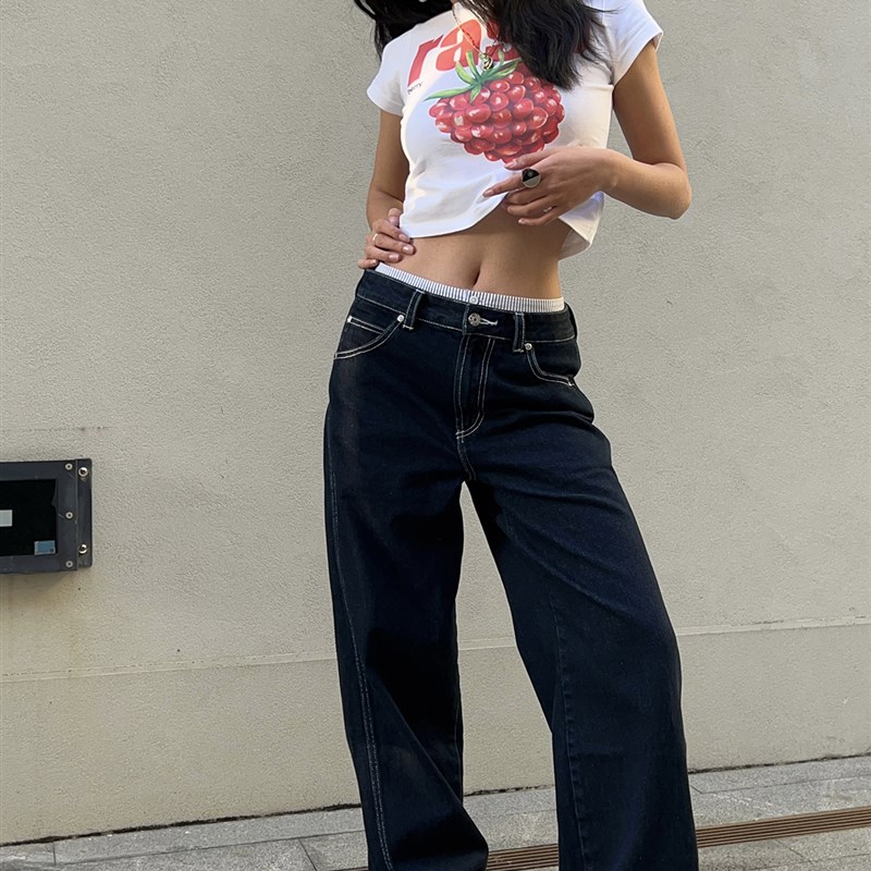 厂家ICVIBE Just chillFing·深烘黑蓝 慵懒工装牛仔裤