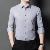 中年衬衫 春秋简约款 男秋季 长袖 2024新款 爸爸装 条纹长袖 衬衣父亲穿