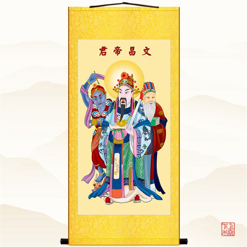 文昌帝君画像 梓潼神君文曲星魁星 朱衣星君神像画卷轴挂画丝绸画