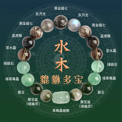 运手链24五行补缺金喜用金水火土水木手串男女款天然水晶貔貅