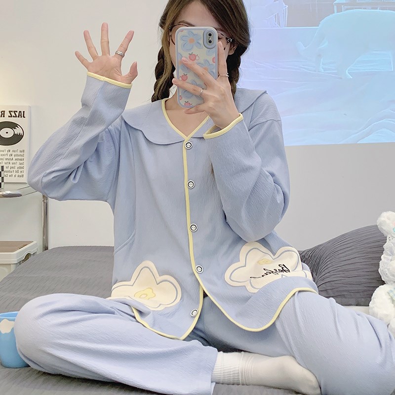 月子服春秋天纯棉产后3月份4喂奶哺乳孕妇睡衣夏季薄款5产妇坐月6