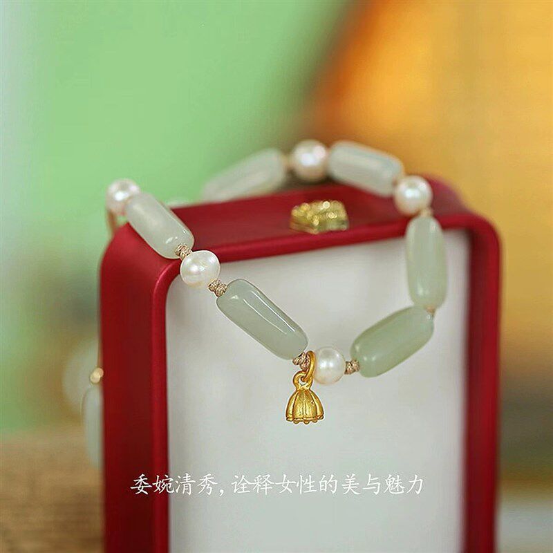 仿天然和田碧玉手链女ins小众设计新中式民族风手串送闺蜜配饰