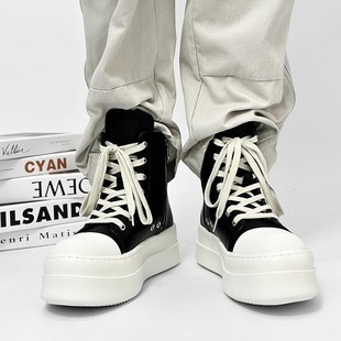 美式厚底高帮鞋男女款小众高街风松糕情侣大头德比帆布板鞋马丁靴