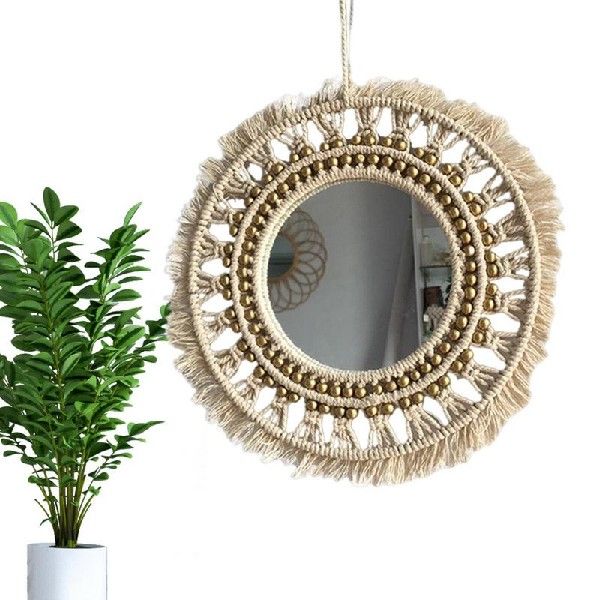 推荐Hanging Circle Mirror Handmade Macrame Bathroom Mirror W