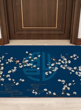 蓝色新中式地垫进门地毯丝圈家用入户门口门厅门垫玄关蹭土脚踏垫