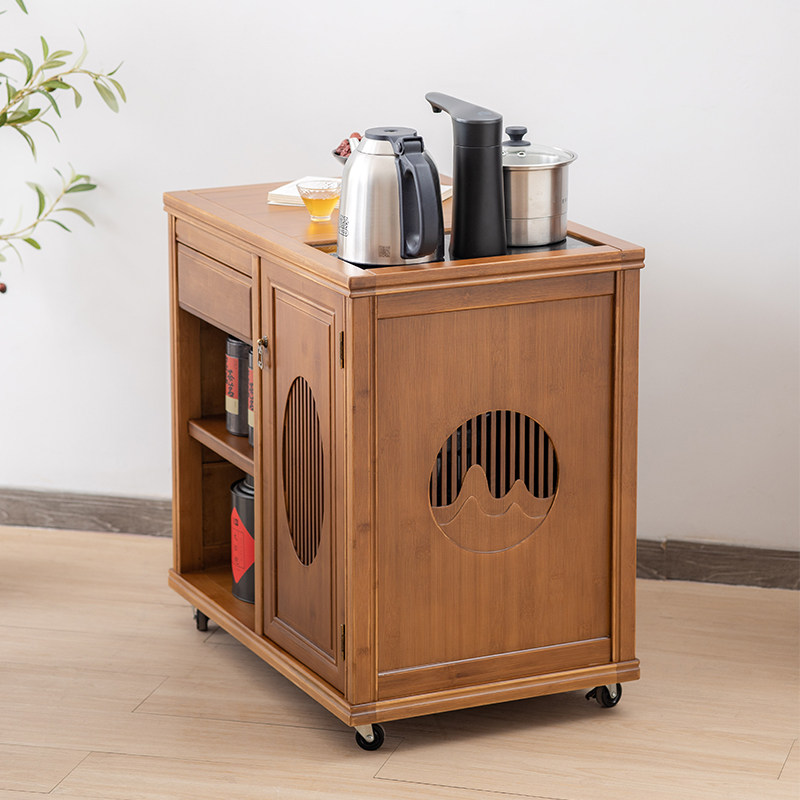 新中式移动茶水柜全自动烧水壶一体茶桌边几侧柜水桶家用茶台柜子