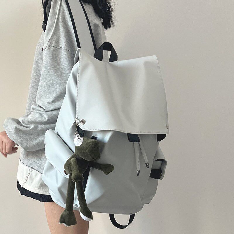 美式书包女大学生纯高中生校园翻盖牛津布旅行防水背包男生双肩包