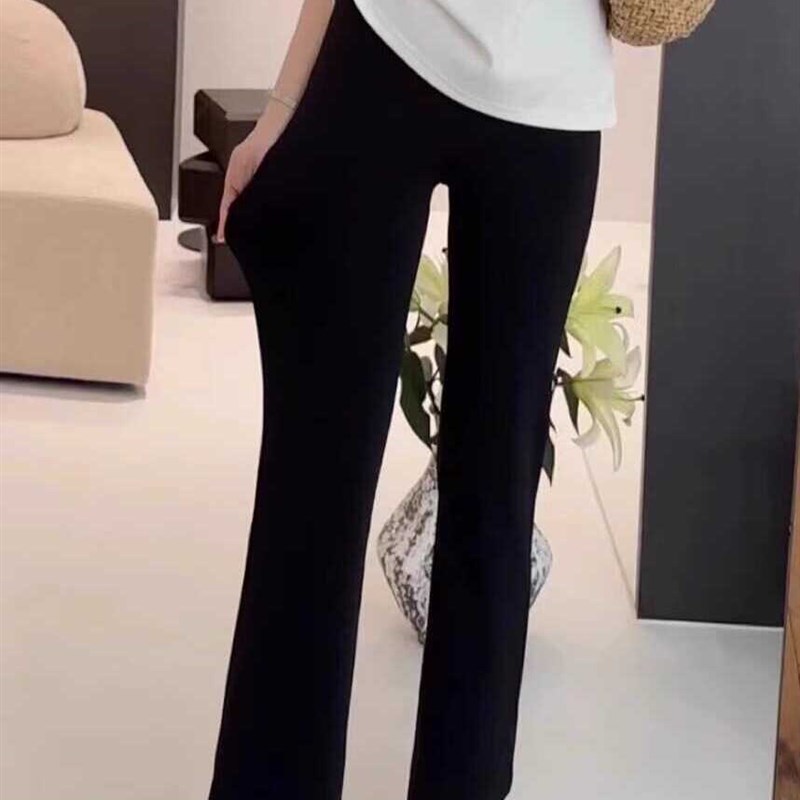 黑色冰丝休闲裤弹力九分西装裤夏季薄款小个子大码高腰微喇叭裤女