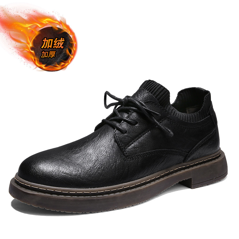 马丁靴男低帮冬季男鞋加绒黑色商务英伦男士休闲皮鞋男款马丁鞋子