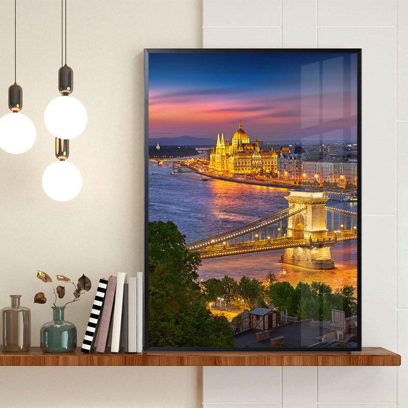 匈牙利布达佩斯装饰画客厅沙发背景墙画餐厅城市夜景建筑风景挂画