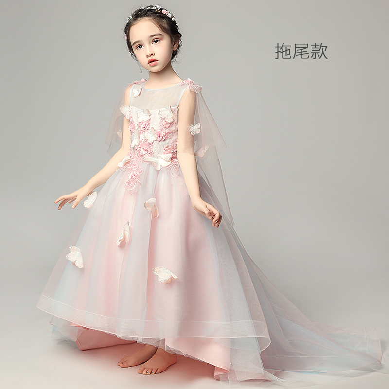 儿童礼服公主裙粉色女童晚礼服婚纱蓬蓬纱主持人演出服小花童裙子
