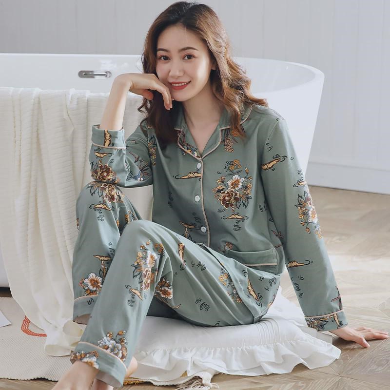 睡衣女士长袖春秋冬季开衫大码宽松中年妈妈家居服夏薄款新品