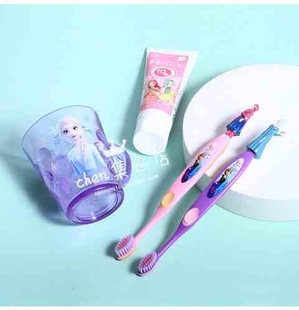 韩国进口爱莎公主牙刷软毛儿童牙具牙杯漱口杯子牙膏宝宝卡通女