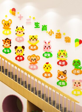 BC10幼e儿园环创主题墙面装饰十二生肖教室楼梯走廊文化墙环境布