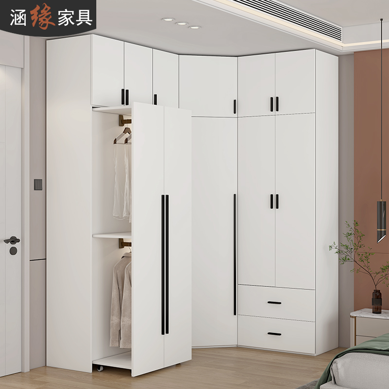 现代简约L型转h角衣柜收纳神器分层家用卧室拐角大衣橱衣帽间柜子