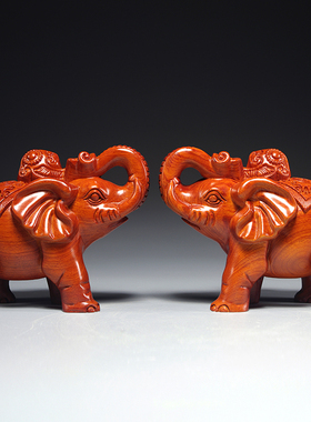 花梨木雕大象摆件一对木象家居办公室玄关装饰工艺品开业新居送礼