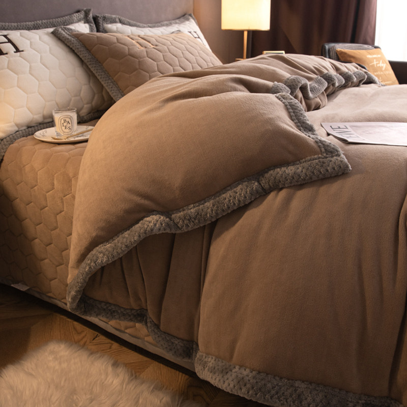 冬季加厚牛奶绒双面加绒被套珊瑚法兰绒高级感床单床上用品四件套