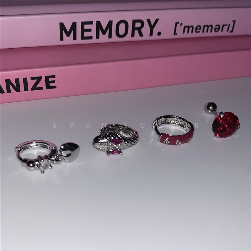 暗黑甜酷辣妹玫粉钻蛇头耳圈耳骨钉百搭小众设计感耳扣叠带耳环