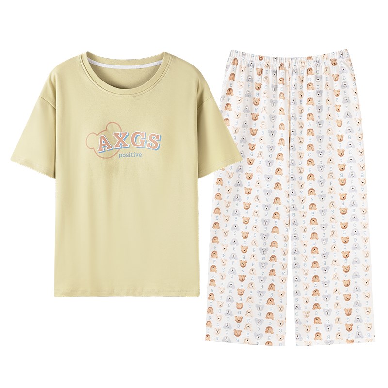 2XXL胖妹妹加k肥宽松夏季七分裤睡衣套头女款套装加大码家居服薄
