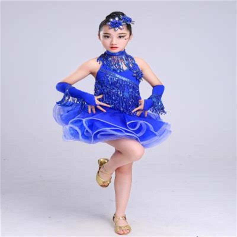 新款m新款儿童拉丁舞裙女孩练功服演出x少儿拉丁舞服装比赛表演服