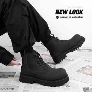 德比马丁靴男款黑色高帮皮鞋机车靴透气增高皮靴子中帮男生翘头靴