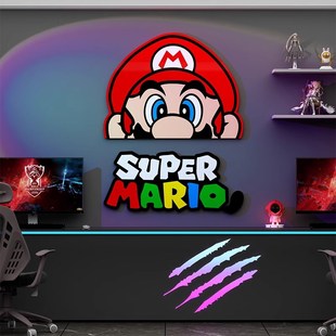 卡通马里奥墙面贴纸电竞屋房间布置装 饰小改造用品儿童区卧室公仔