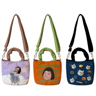 宝宝宠物头像来图定制帆布袋diy照片印logo斜挎手提女水桶包订制