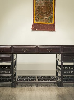 民国红木镶云石写字台明清古x典老家具大红酸枝实木书桌中式艺术