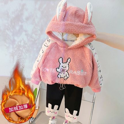 女童加绒卫衣套装洋气儿童衣服秋冬季婴儿童装一岁宝宝冬装两件套