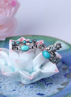 晶宝缘珠a宝天然高瓷蓝无优化湖北十堰原矿绿松石戒指耳环饰品镶