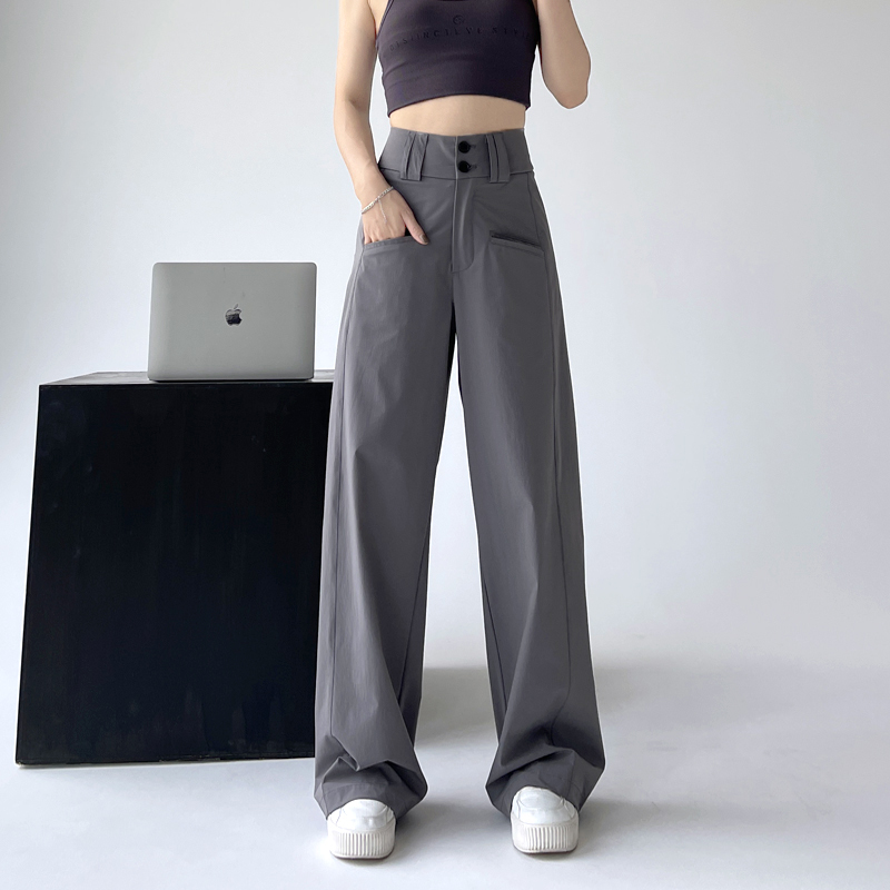 秋季女士阔腿裤子2023年黑色别致高腰宽松直筒休闲显瘦西装裤
