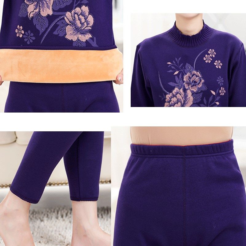 保暖内衣女老人加绒加厚套装中老年妈妈奶奶中高领秋衣秋裤大码冬