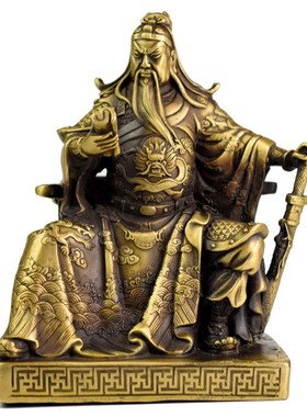 纯铜关公摆件小关公看书坐关公威武财神带刀关公黄铜铸造空心包邮