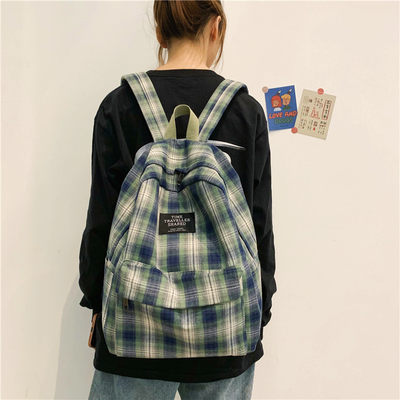 速发Students Backpack Women's Plaid Pattern School Bag Canva