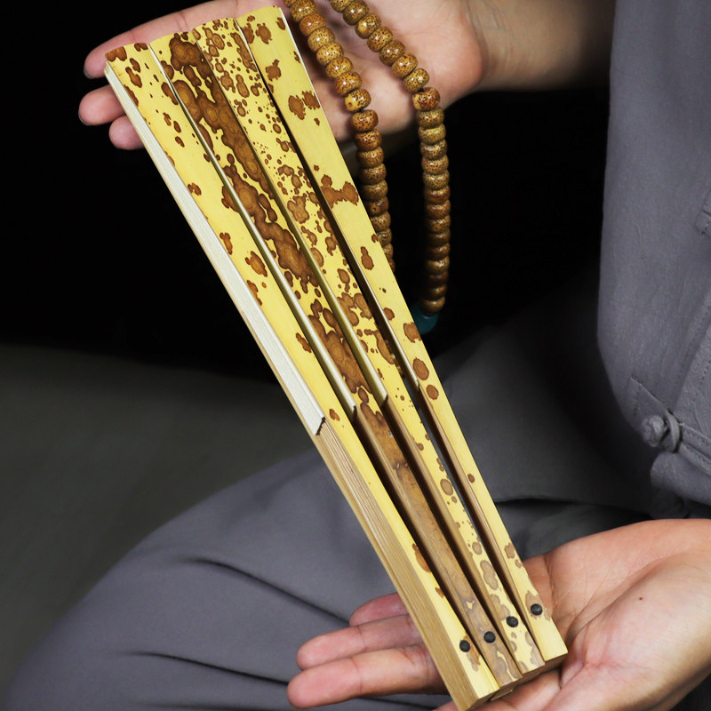 湘妃梅妃竹文玩折j扇5/8/十寸香妃竹扇骨男士斑竹夏天扇子苏工扇