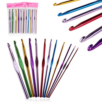 12Pcs New Metal Handle Crochet Hook Knitting Needles Set Alu
