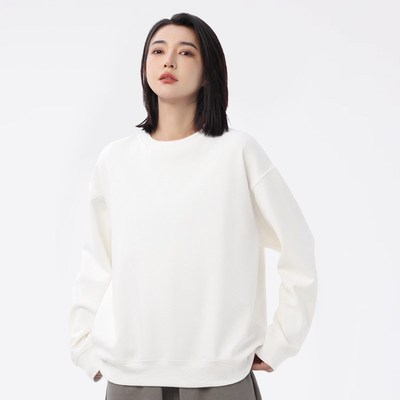 圆领卫衣薄款春秋男女白色内搭打底衫G上衣纯白 纯色长袖男士外套