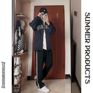 休闲长裤 高个子120cm拖地裤 男秋款 宽松条纹运动卫裤 直筒裤 加长版