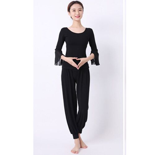 春夏新款白色黑色灯笼裤舞韵瑜伽服套装喇叭N袖显瘦舞蹈团体表演