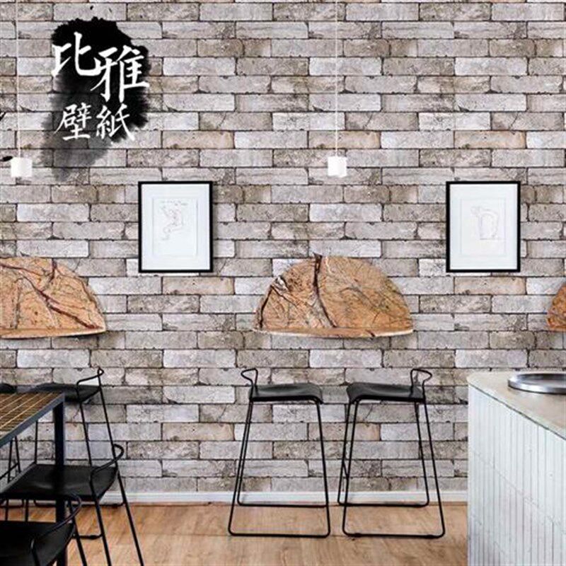 新品复古3D立体白砖白色砖块砖纹墙纸客厅服装店餐厅饭店背景墙非
