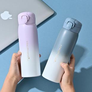 弹跳盖保温水杯子壶男生大容量男款 学生高级感弹扣 304不锈钢男士