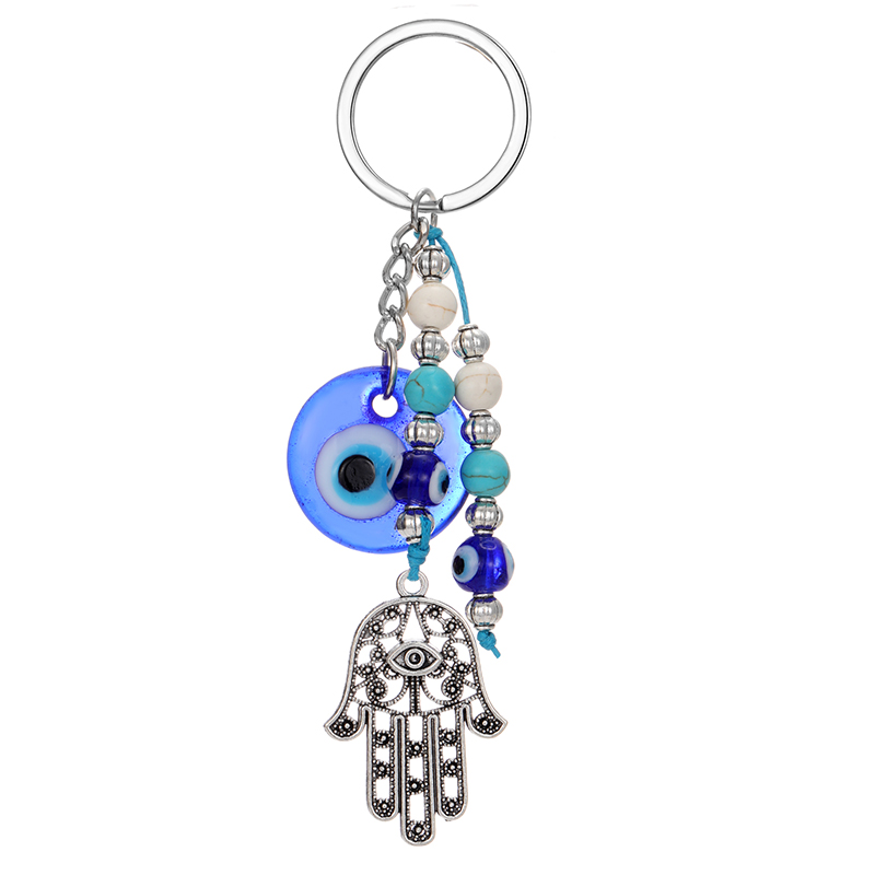新品Blue Evil Eye Hamsa Hand Beads Keychain Keyring For Wome