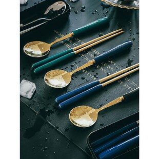 陶瓷不锈钢筷子勺子套装上班族学生便携餐具一人食旅行筷子单人装