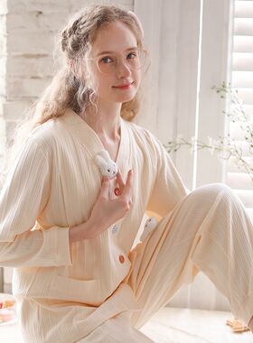 梦蜜 月子服春秋纯棉产后春款哺乳睡衣秋冬女3月份喂奶孕妇睡衣
