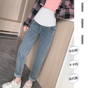 子秋季 托腹裤 外穿牛仔裤 春秋怀孕长裤 秋 孕妇装 宽松休闲老爹裤 秋装