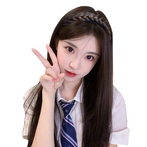 假发女长发麻花辫子发箍女高颅顶一体假发u型半头套长直发假发片